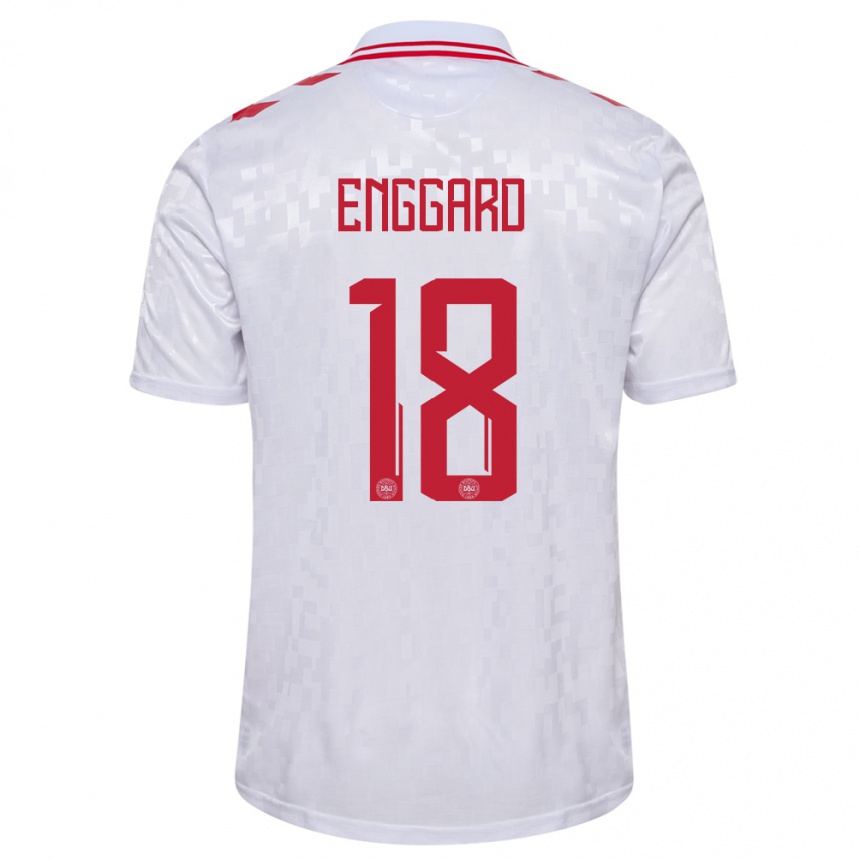 Niño Fútbol Camiseta Dinamarca Mads Enggard #18 Blanco 2ª Equipación 24-26 Perú