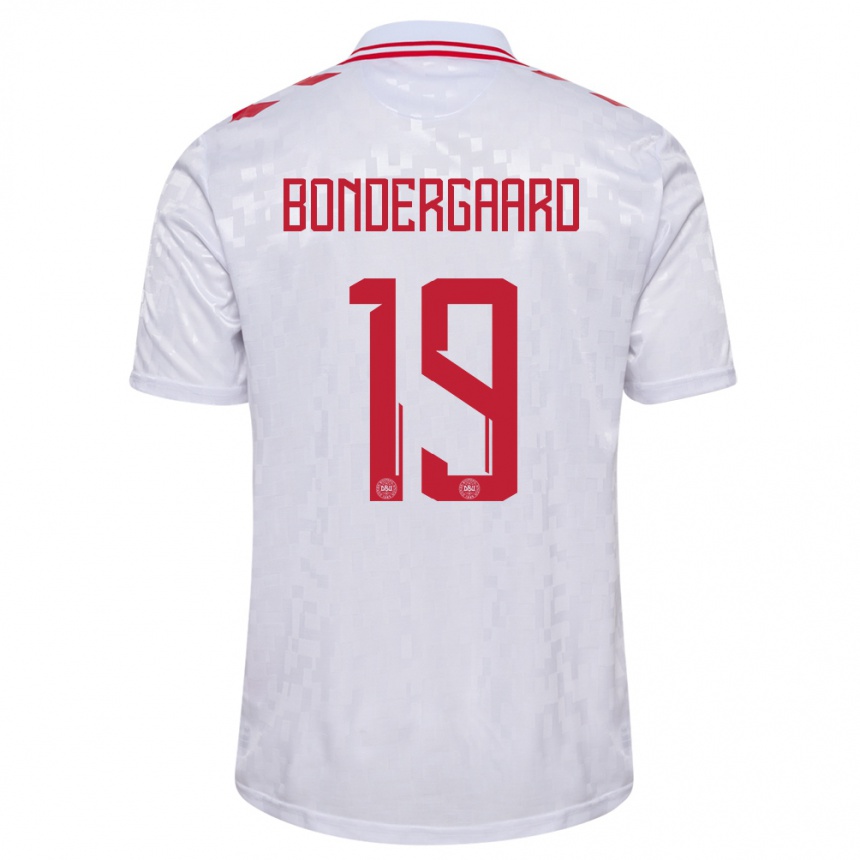 Niño Fútbol Camiseta Dinamarca Asbjorn Bondergaard #19 Blanco 2ª Equipación 24-26 Perú