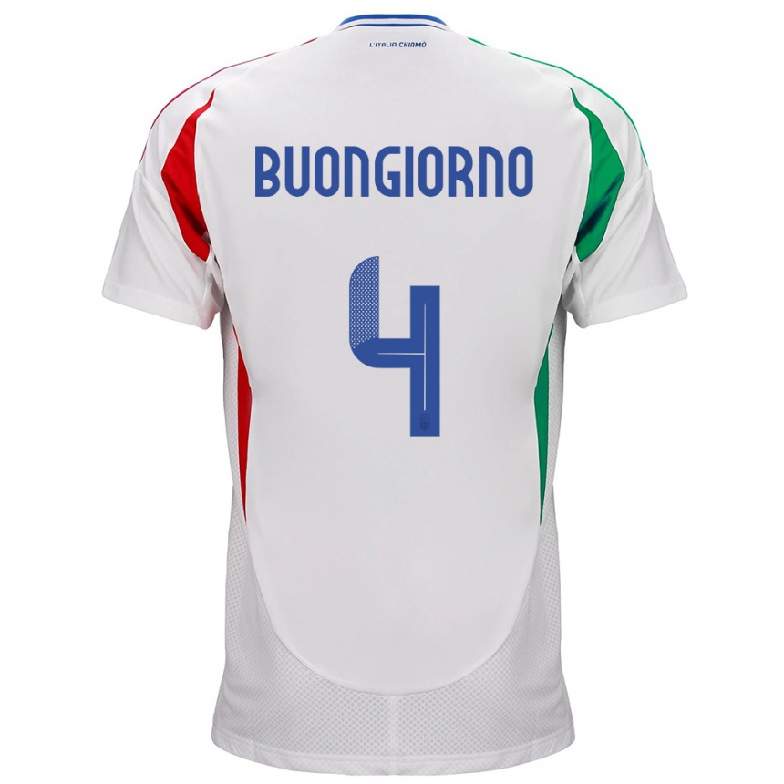 Niño Fútbol Camiseta Italia Alessandro Buongiorno #4 Blanco 2ª Equipación 24-26 Perú