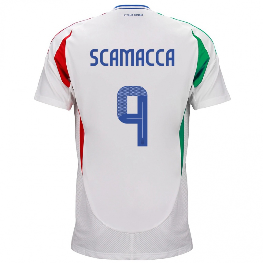 Niño Fútbol Camiseta Italia Gianluca Scamacca #9 Blanco 2ª Equipación 24-26 Perú