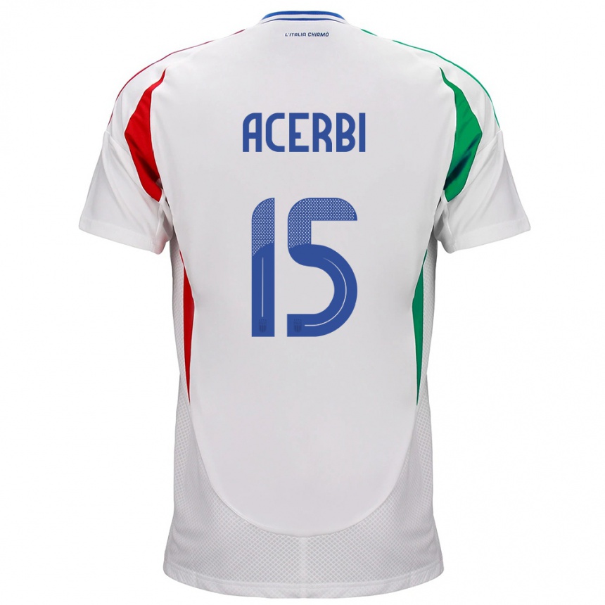 Niño Fútbol Camiseta Italia Francesco Acerbi #15 Blanco 2ª Equipación 24-26 Perú