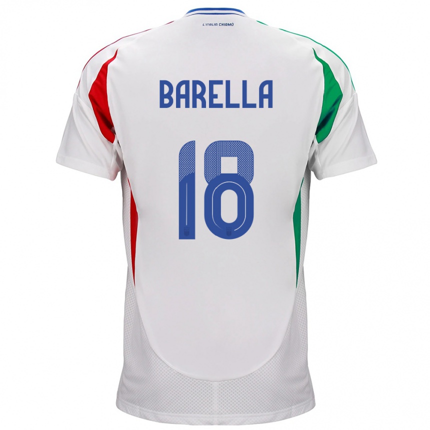 Niño Fútbol Camiseta Italia Nicolò Barella #18 Blanco 2ª Equipación 24-26 Perú