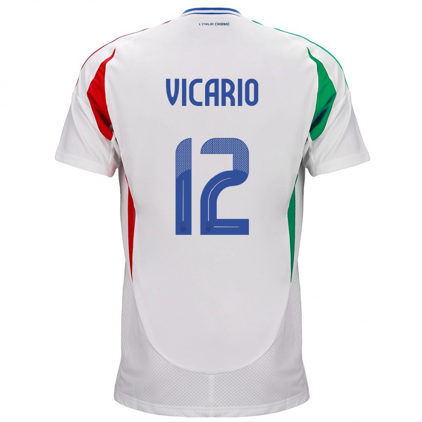 Niño Fútbol Camiseta Italia Guglielmo Vicario #12 Blanco 2ª Equipación 24-26 Perú