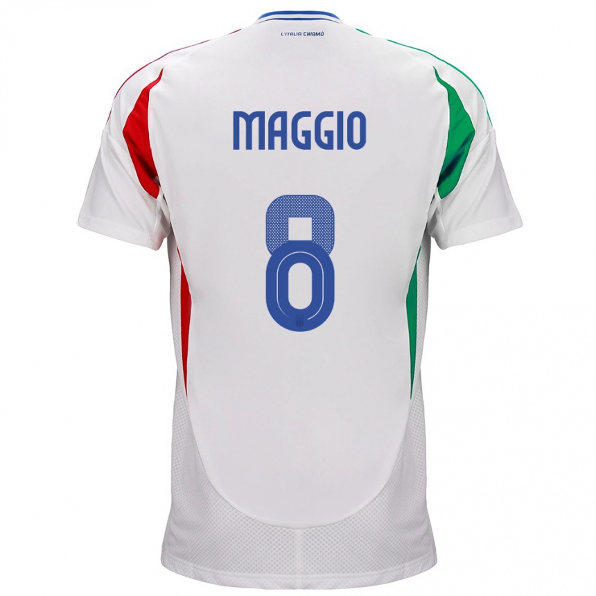 Niño Fútbol Camiseta Italia Luca Di Maggio #8 Blanco 2ª Equipación 24-26 Perú