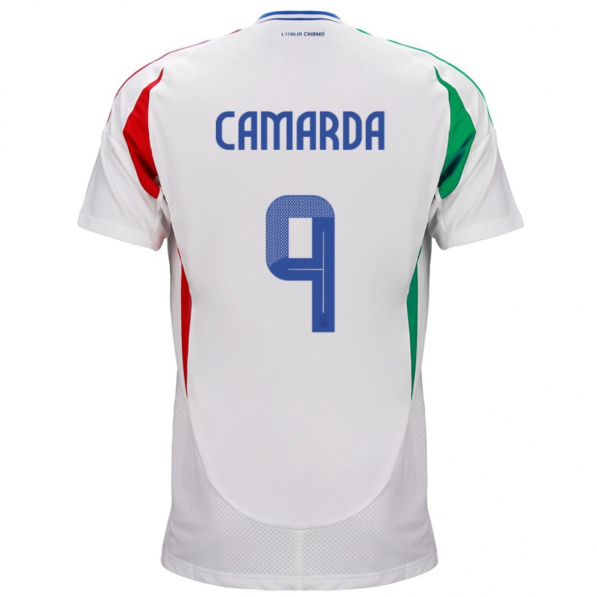 Niño Fútbol Camiseta Italia Francesco Camarda #9 Blanco 2ª Equipación 24-26 Perú