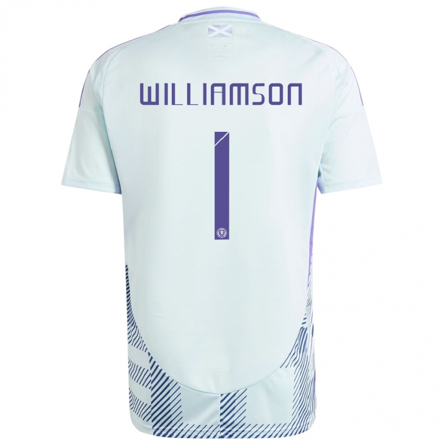 Niño Fútbol Camiseta Escocia Woody Williamson #1 Azul Menta Claro 2ª Equipación 24-26 Perú