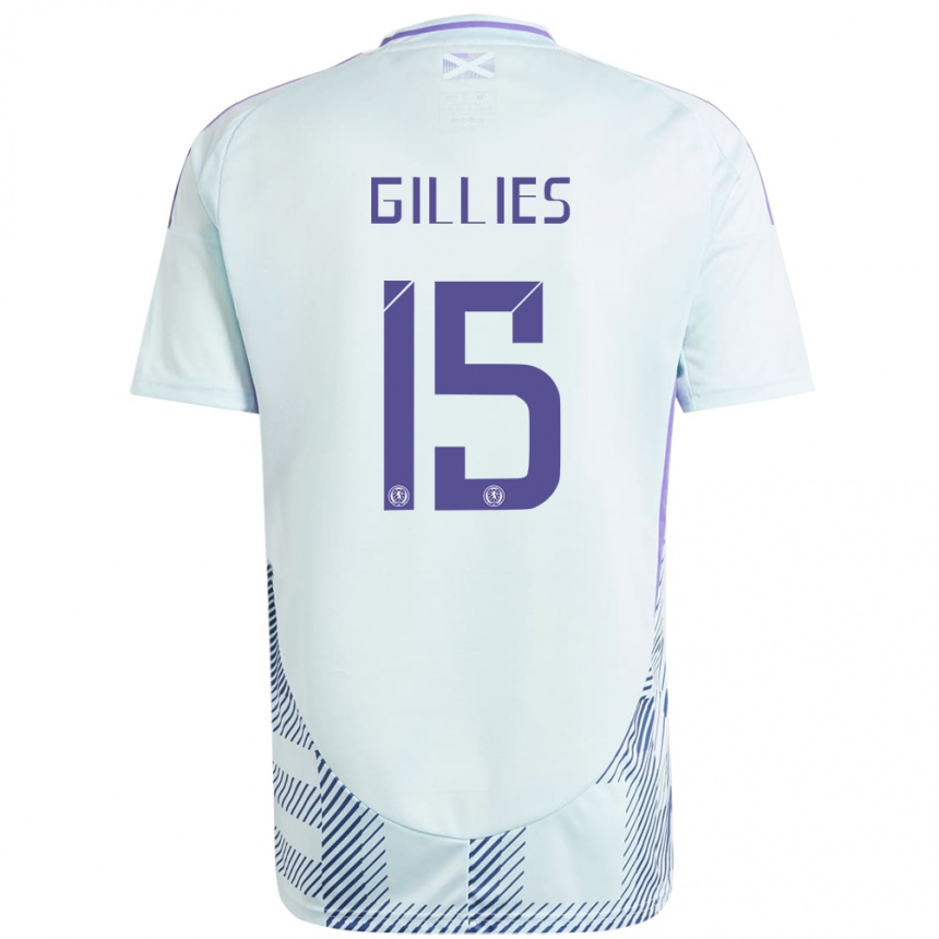 Niño Fútbol Camiseta Escocia Matthew Gillies #15 Azul Menta Claro 2ª Equipación 24-26 Perú