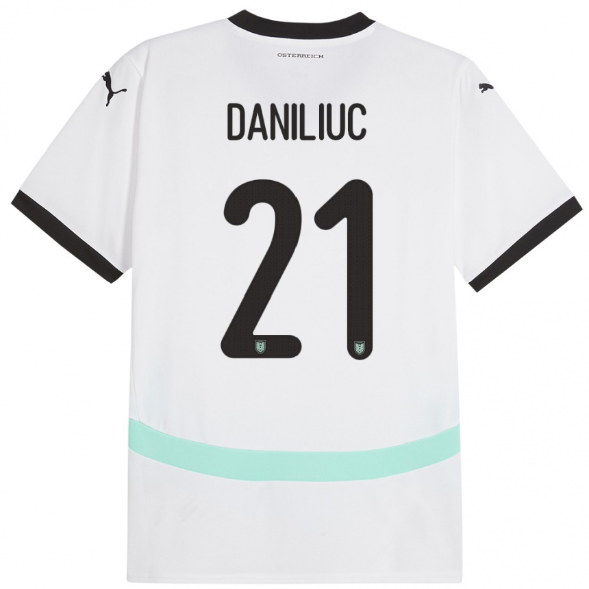 Niño Fútbol Camiseta Austria Flavius Daniliuc #21 Blanco 2ª Equipación 24-26 Perú