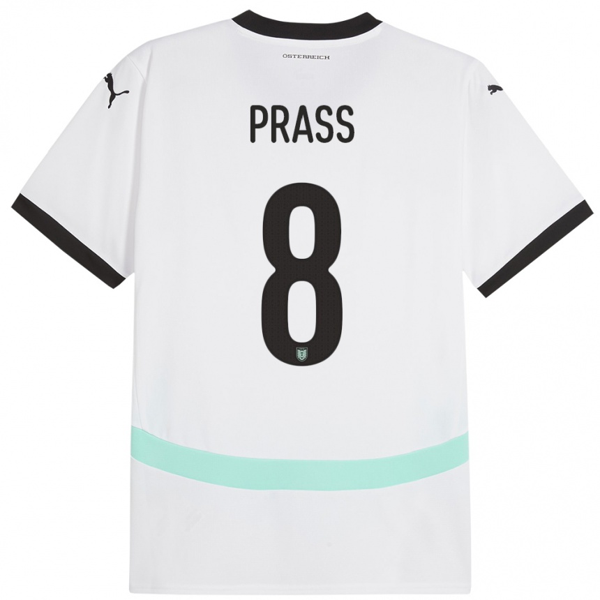 Niño Fútbol Camiseta Austria Alexander Prass #8 Blanco 2ª Equipación 24-26 Perú