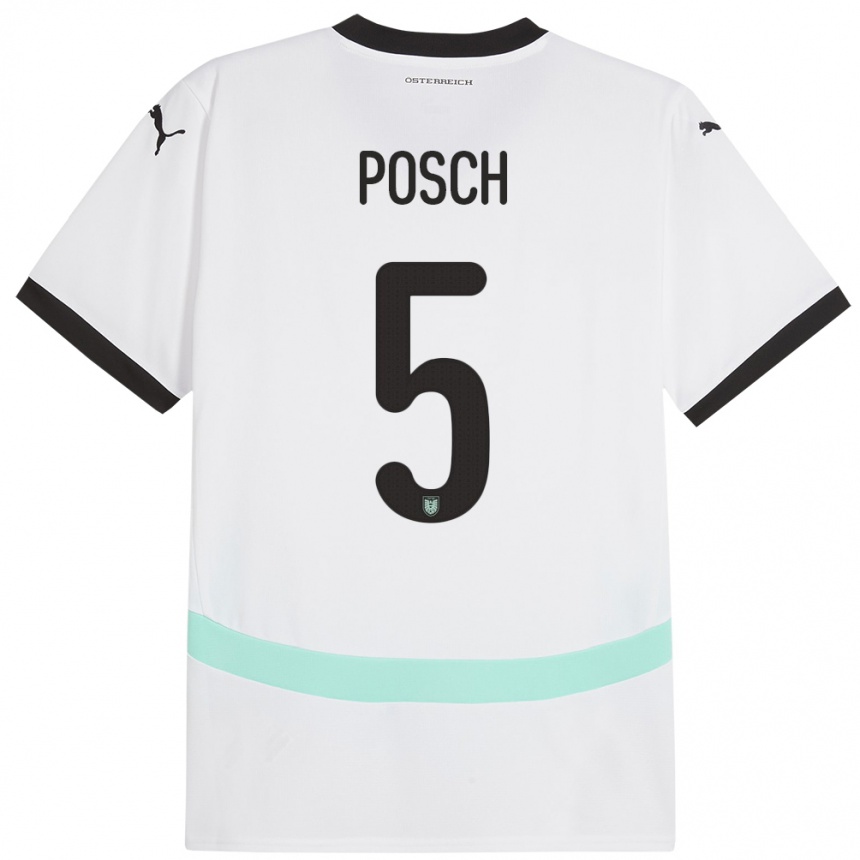 Niño Fútbol Camiseta Austria Stefan Posch #5 Blanco 2ª Equipación 24-26 Perú