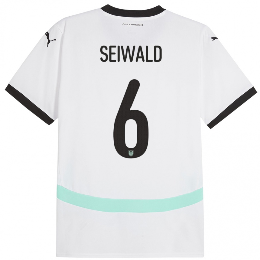 Niño Fútbol Camiseta Austria Nicolas Seiwald #6 Blanco 2ª Equipación 24-26 Perú