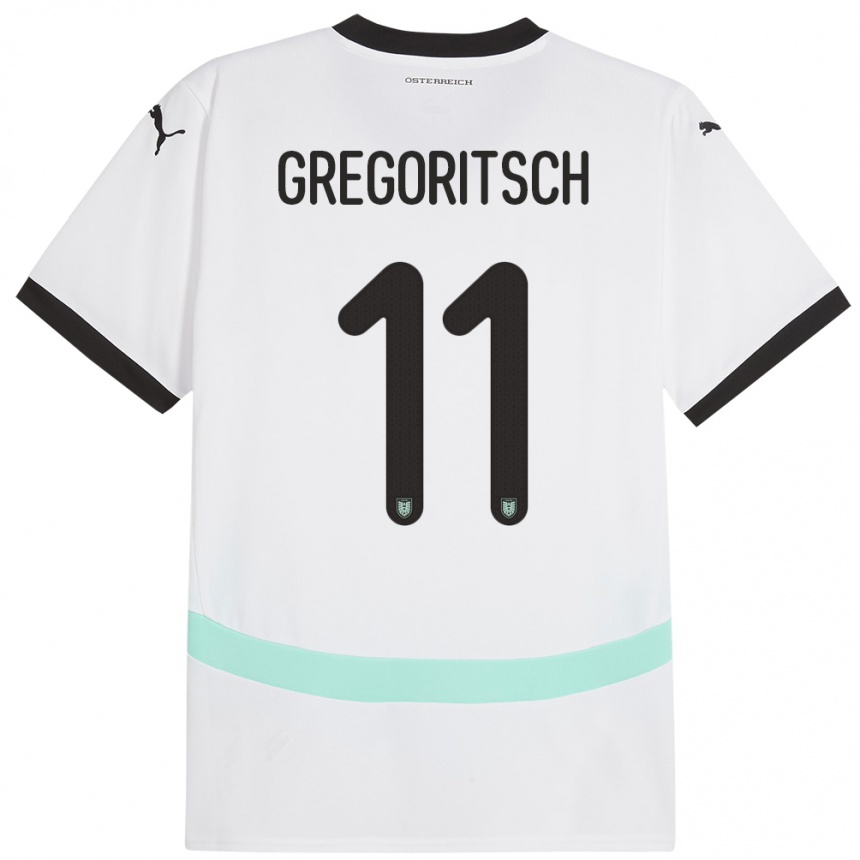 Niño Fútbol Camiseta Austria Michael Gregoritsch #11 Blanco 2ª Equipación 24-26 Perú