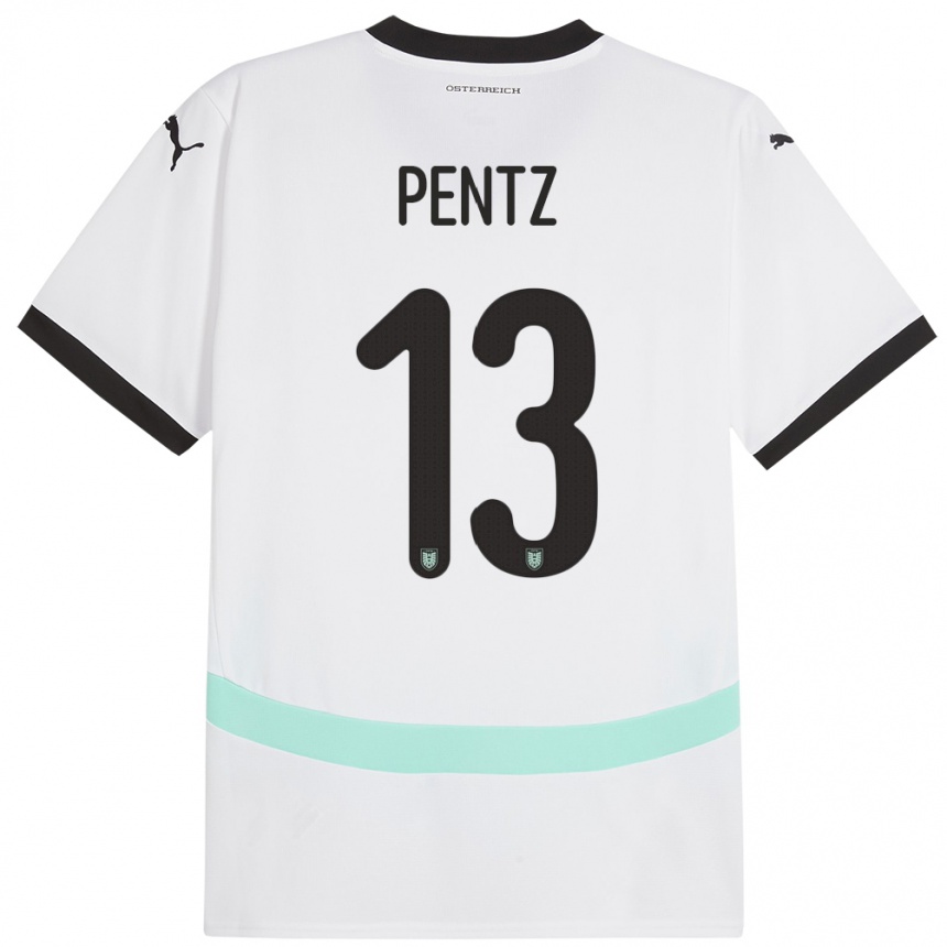 Niño Fútbol Camiseta Austria Patrick Pentz #13 Blanco 2ª Equipación 24-26 Perú