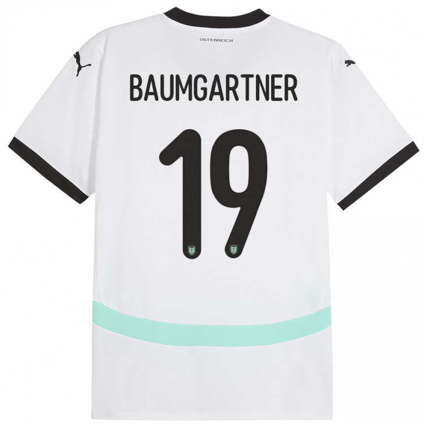 Niño Fútbol Camiseta Austria Christoph Baumgartner #19 Blanco 2ª Equipación 24-26 Perú