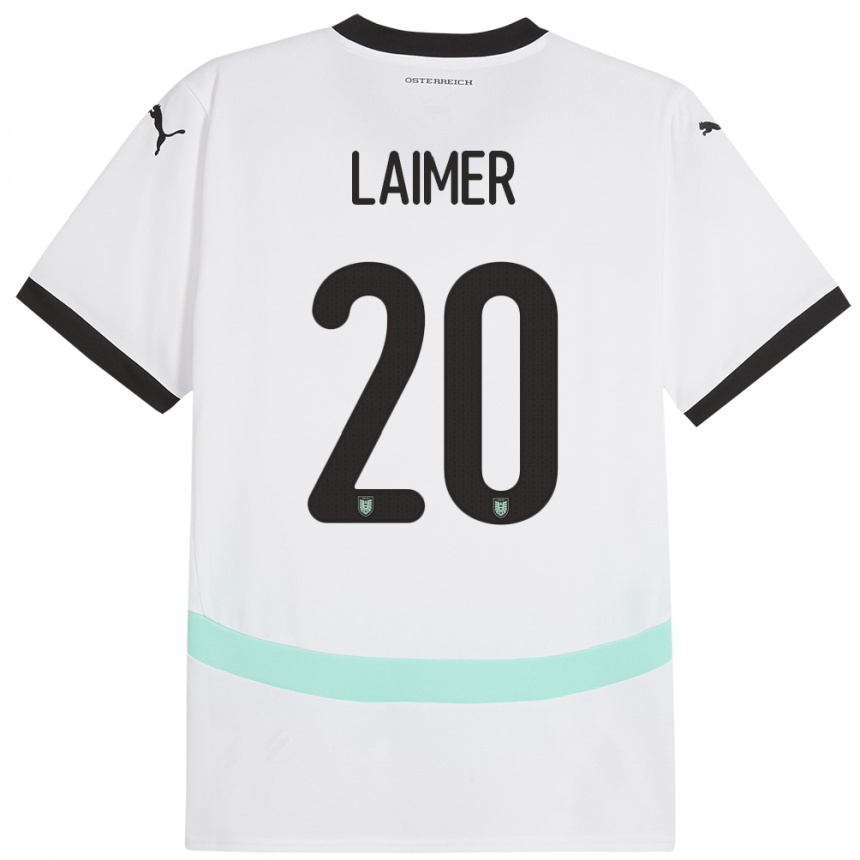 Niño Fútbol Camiseta Austria Konrad Laimer #20 Blanco 2ª Equipación 24-26 Perú