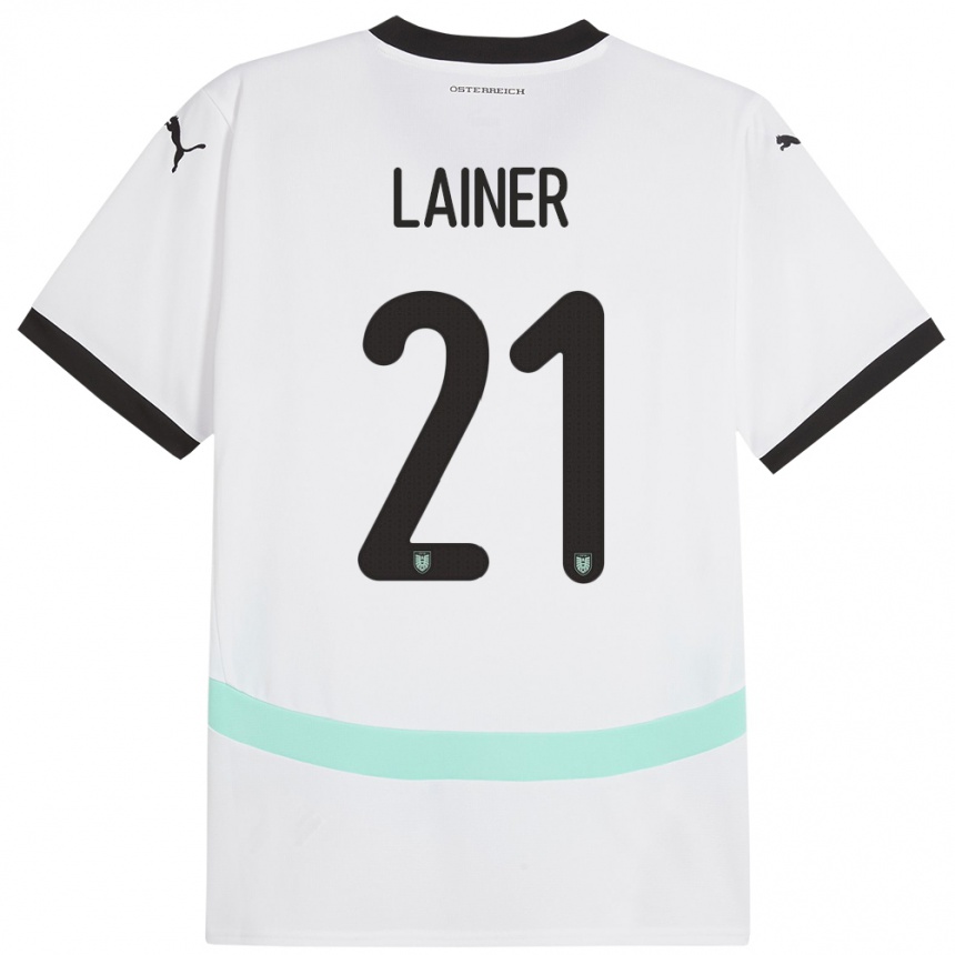 Niño Fútbol Camiseta Austria Stefan Lainer #21 Blanco 2ª Equipación 24-26 Perú