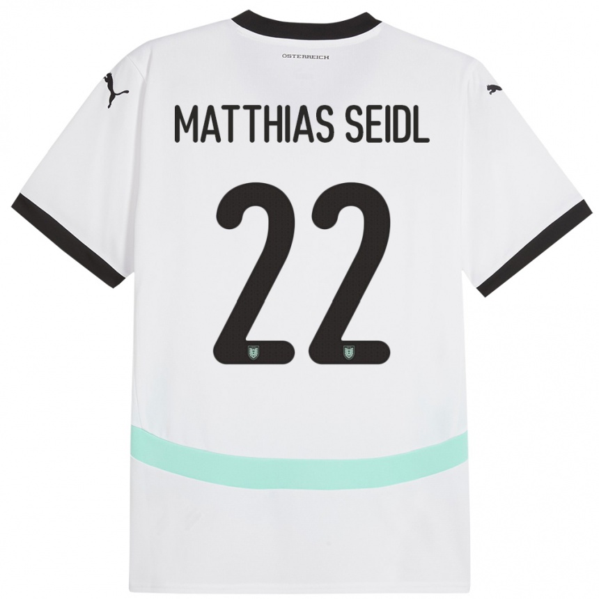 Niño Fútbol Camiseta Austria Matthias Seidl #22 Blanco 2ª Equipación 24-26 Perú