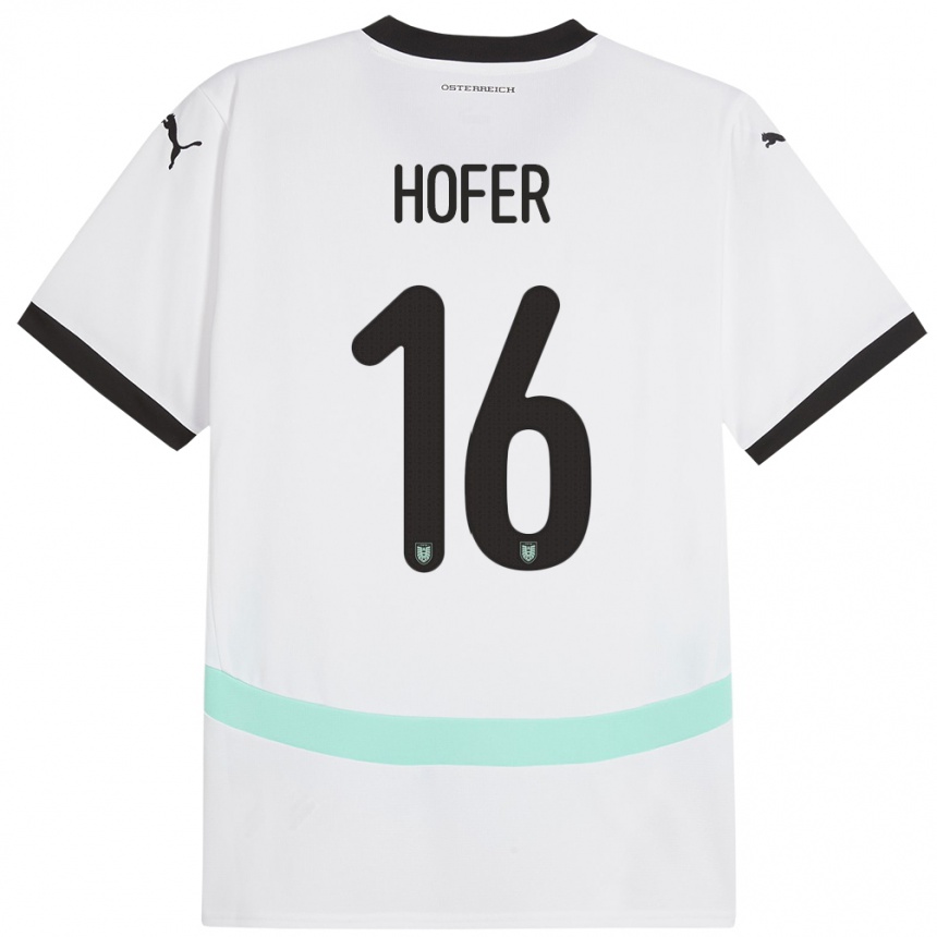 Niño Fútbol Camiseta Austria Raphael Hofer #16 Blanco 2ª Equipación 24-26 Perú