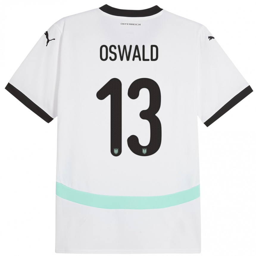 Niño Fútbol Camiseta Austria Moritz Oswald #13 Blanco 2ª Equipación 24-26 Perú