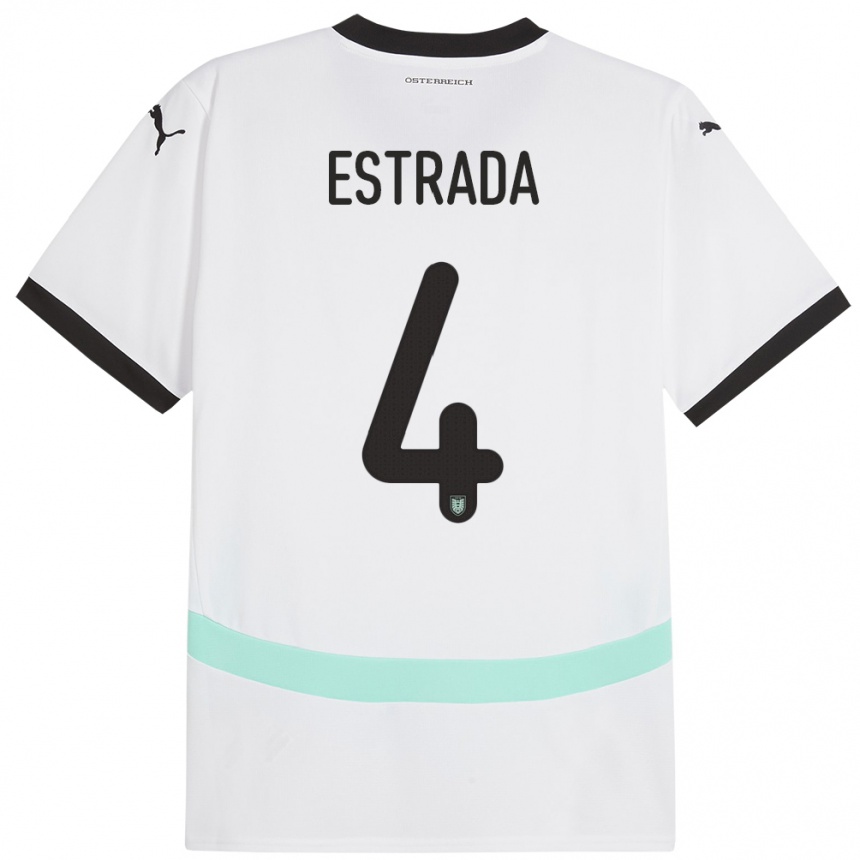 Niño Fútbol Camiseta Austria Pascal Estrada #4 Blanco 2ª Equipación 24-26 Perú