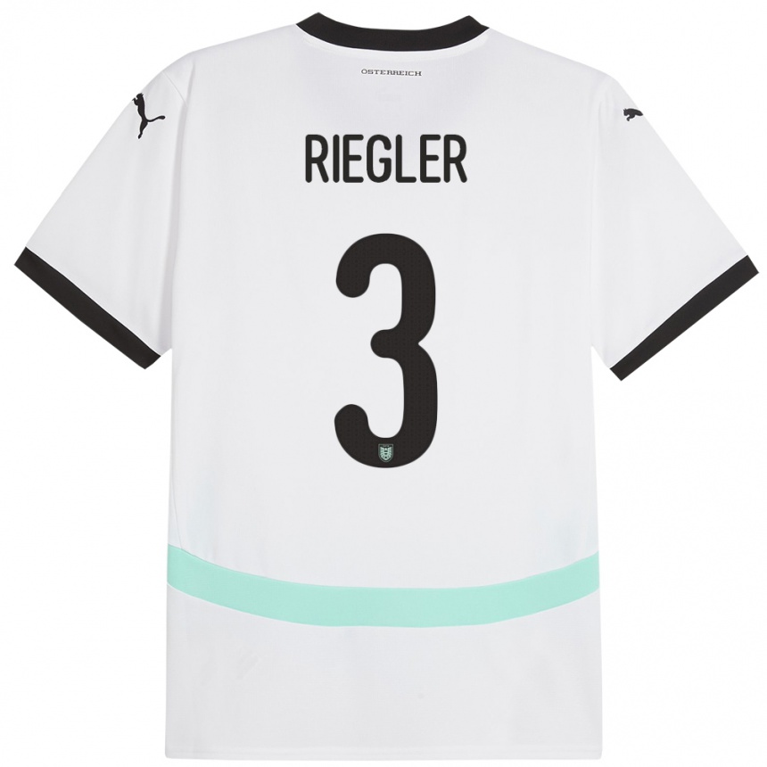 Niño Fútbol Camiseta Austria David Riegler #3 Blanco 2ª Equipación 24-26 Perú