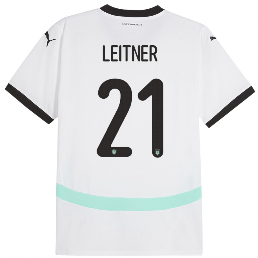 Niño Fútbol Camiseta Austria Annelie Leitner #21 Blanco 2ª Equipación 24-26 Perú