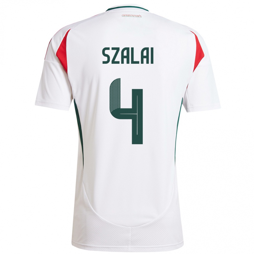 Niño Fútbol Camiseta Hungría Attila Szalai #4 Blanco 2ª Equipación 24-26 Perú