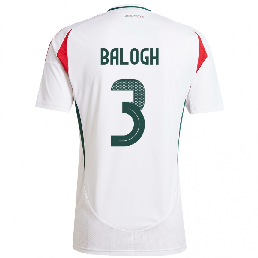 Niño Fútbol Camiseta Hungría Botond Balogh #3 Blanco 2ª Equipación 24-26 Perú