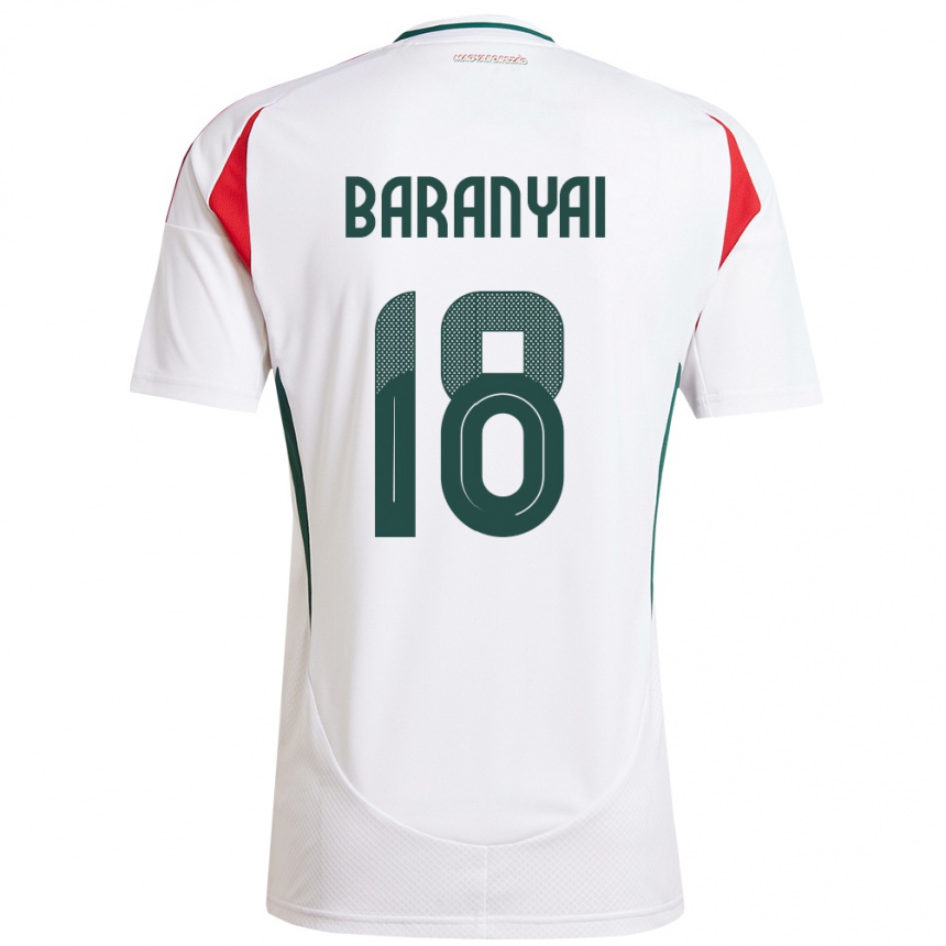 Niño Fútbol Camiseta Hungría Nimród Baranyai #18 Blanco 2ª Equipación 24-26 Perú