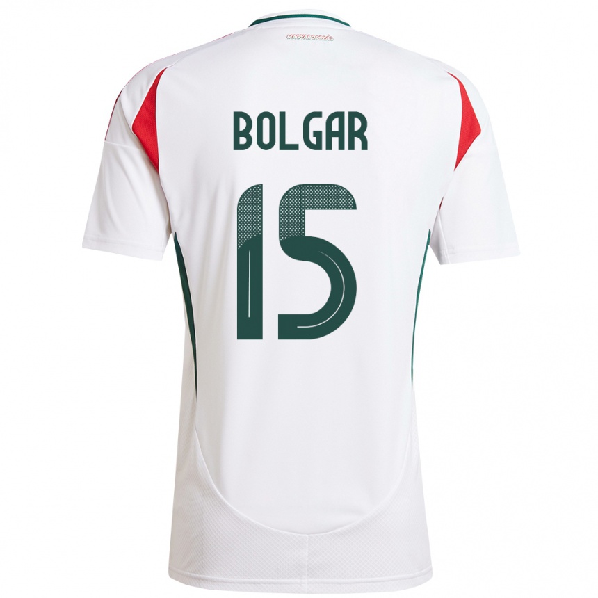 Niño Fútbol Camiseta Hungría Botond Bolgár #15 Blanco 2ª Equipación 24-26 Perú