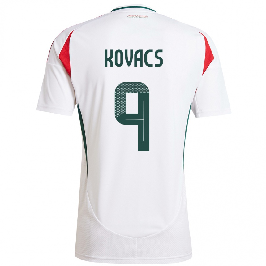 Niño Fútbol Camiseta Hungría Patrik Kovács #9 Blanco 2ª Equipación 24-26 Perú