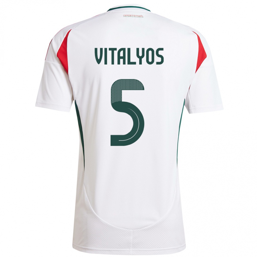 Niño Fútbol Camiseta Hungría Viktor Vitályos #5 Blanco 2ª Equipación 24-26 Perú