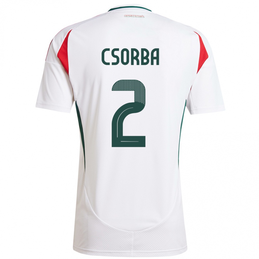 Niño Fútbol Camiseta Hungría Dominik Csorba #2 Blanco 2ª Equipación 24-26 Perú