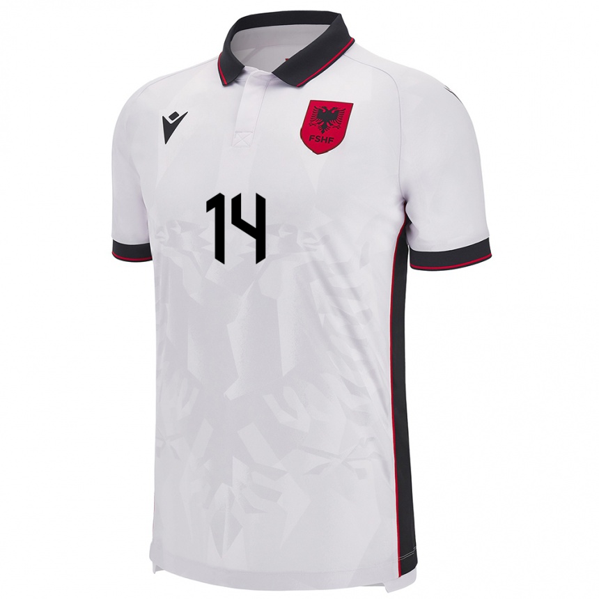 Niño Fútbol Camiseta Albania Agan Mjaki #14 Blanco 2ª Equipación 24-26 Perú