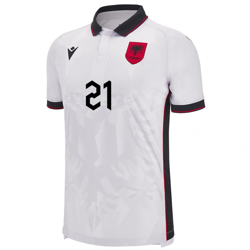 Niño Fútbol Camiseta Albania Dejvi Duro #21 Blanco 2ª Equipación 24-26 Perú