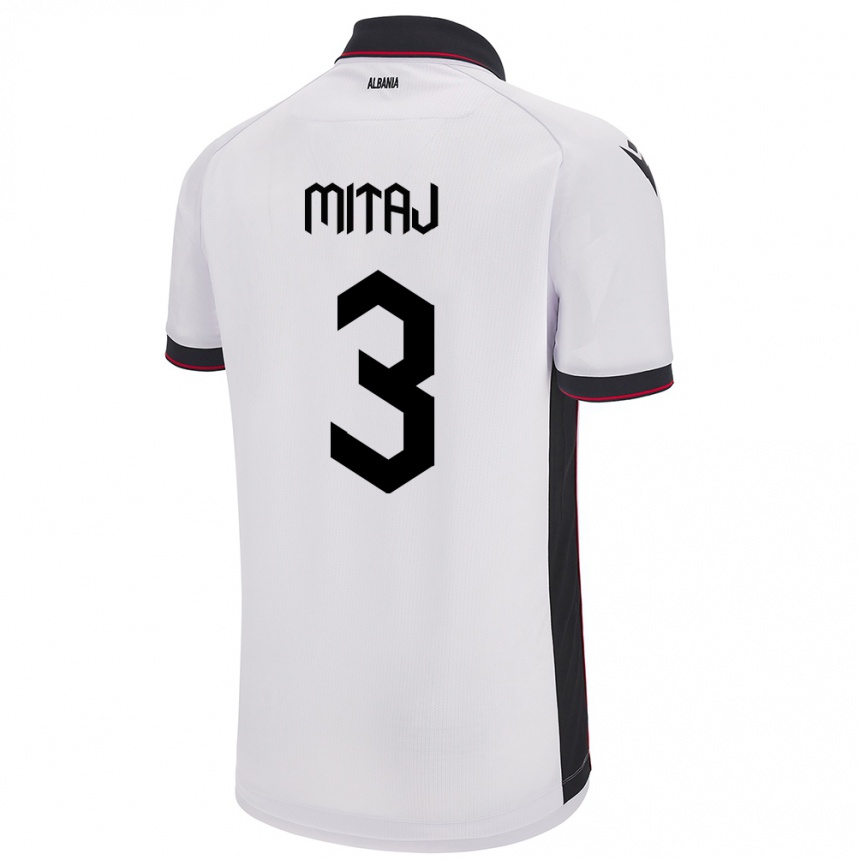 Niño Fútbol Camiseta Albania Mario Mitaj #3 Blanco 2ª Equipación 24-26 Perú