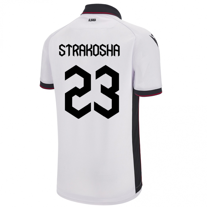 Niño Fútbol Camiseta Albania Thomas Strakosha #23 Blanco 2ª Equipación 24-26 Perú