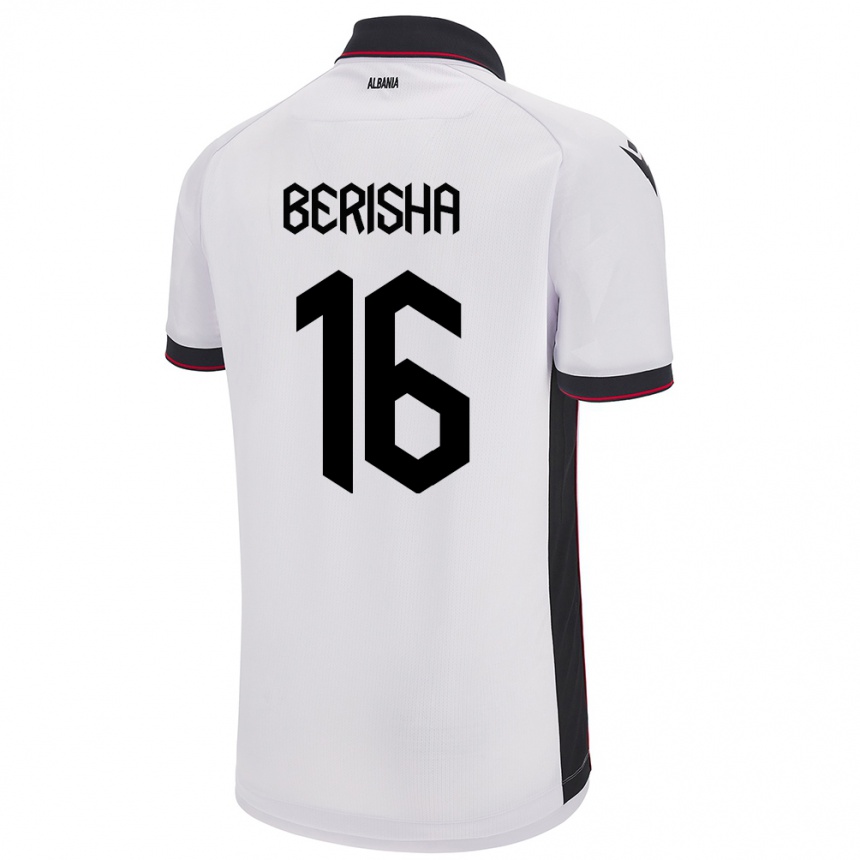 Niño Fútbol Camiseta Albania Medon Berisha #16 Blanco 2ª Equipación 24-26 Perú