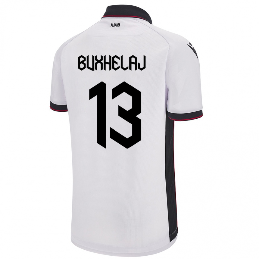 Niño Fútbol Camiseta Albania Paulo Buxhelaj #13 Blanco 2ª Equipación 24-26 Perú