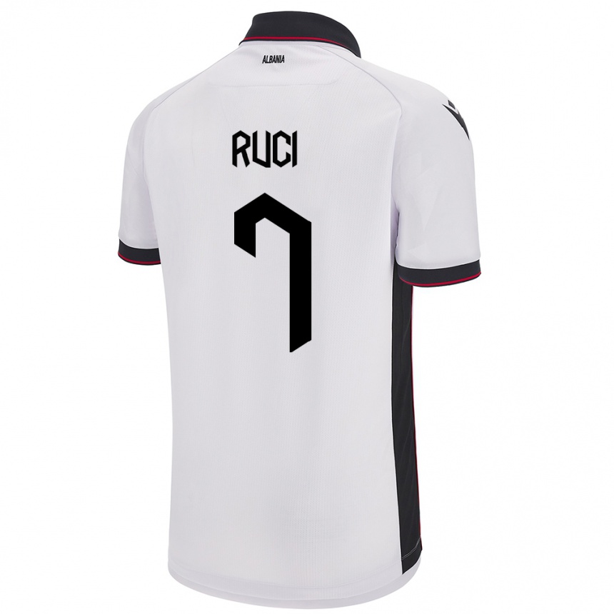 Niño Fútbol Camiseta Albania Flamur Ruci #7 Blanco 2ª Equipación 24-26 Perú