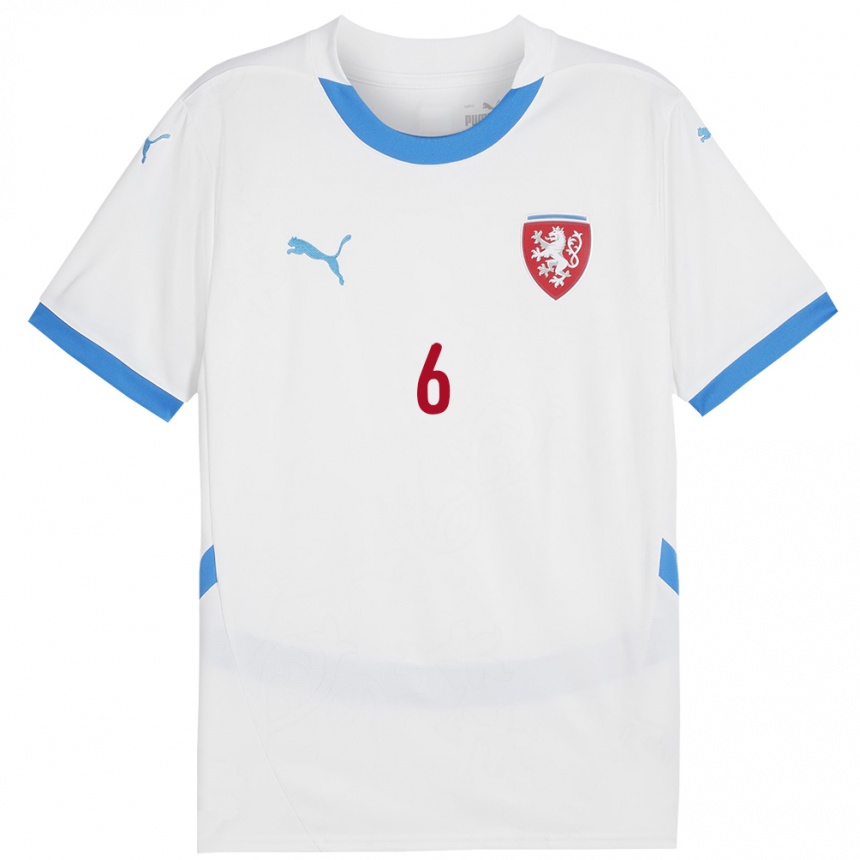 Niño Fútbol Camiseta Chequia Jaroslav Zelený #6 Blanco 2ª Equipación 24-26 Perú