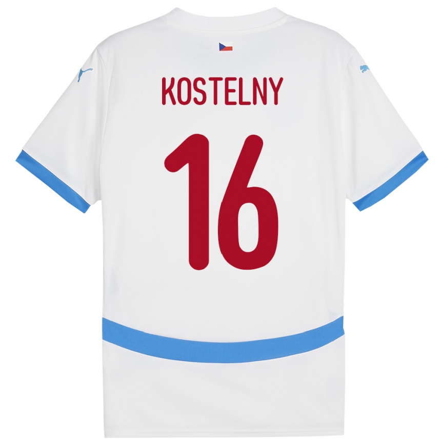 Niño Fútbol Camiseta Chequia Krystof Kostelny #16 Blanco 2ª Equipación 24-26 Perú