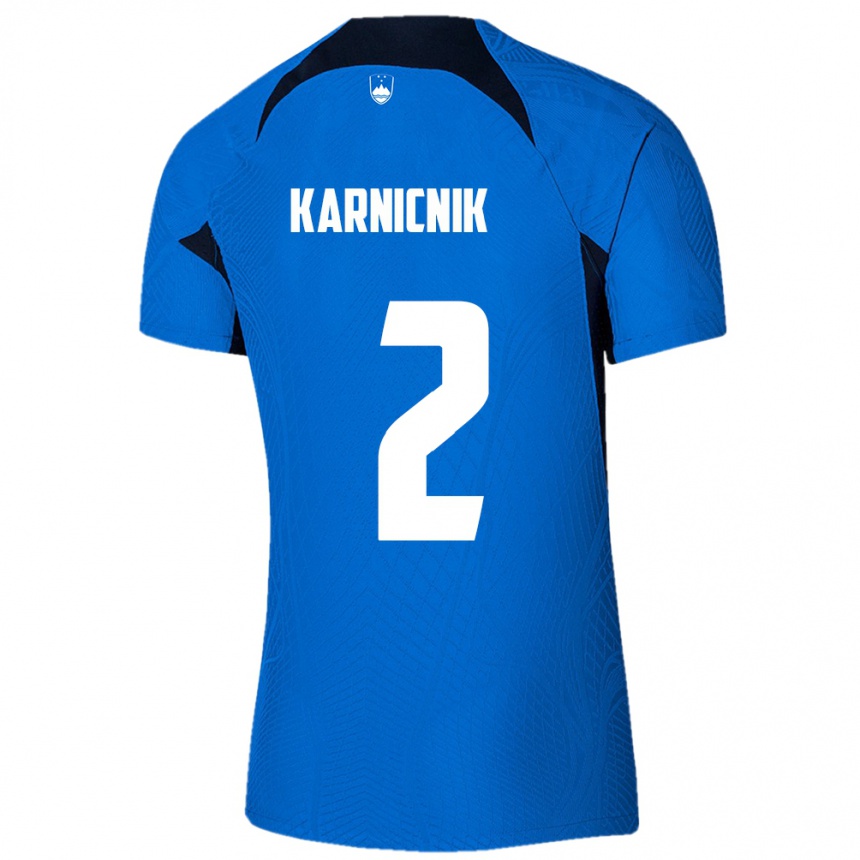 Niño Fútbol Camiseta Eslovenia Zan Karnicnik #2 Azul 2ª Equipación 24-26 Perú