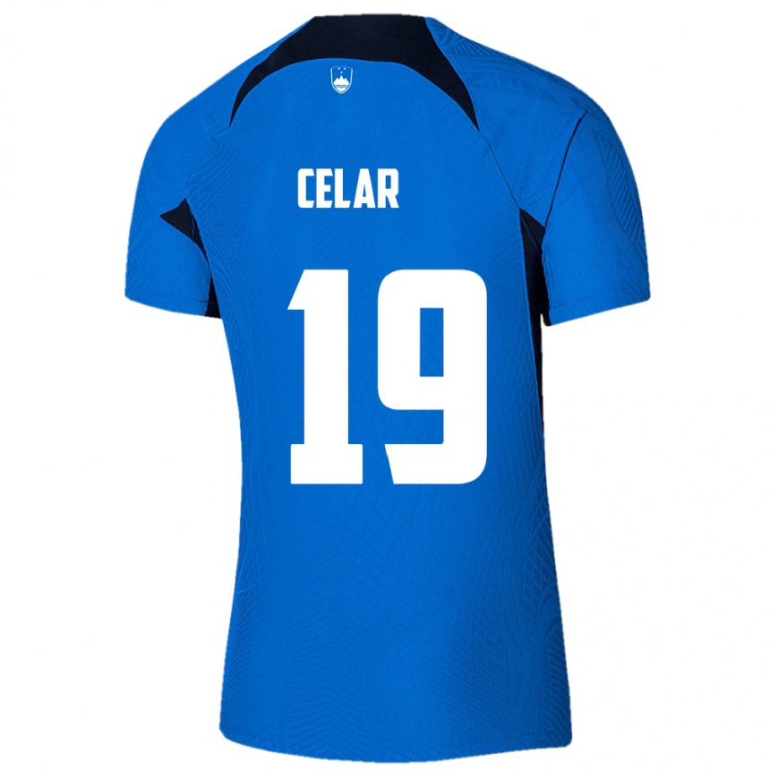 Niño Fútbol Camiseta Eslovenia Zan Celar #19 Azul 2ª Equipación 24-26 Perú