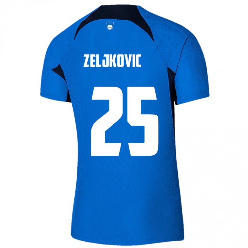 Niño Fútbol Camiseta Eslovenia Adrian Zeljkovic #25 Azul 2ª Equipación 24-26 Perú