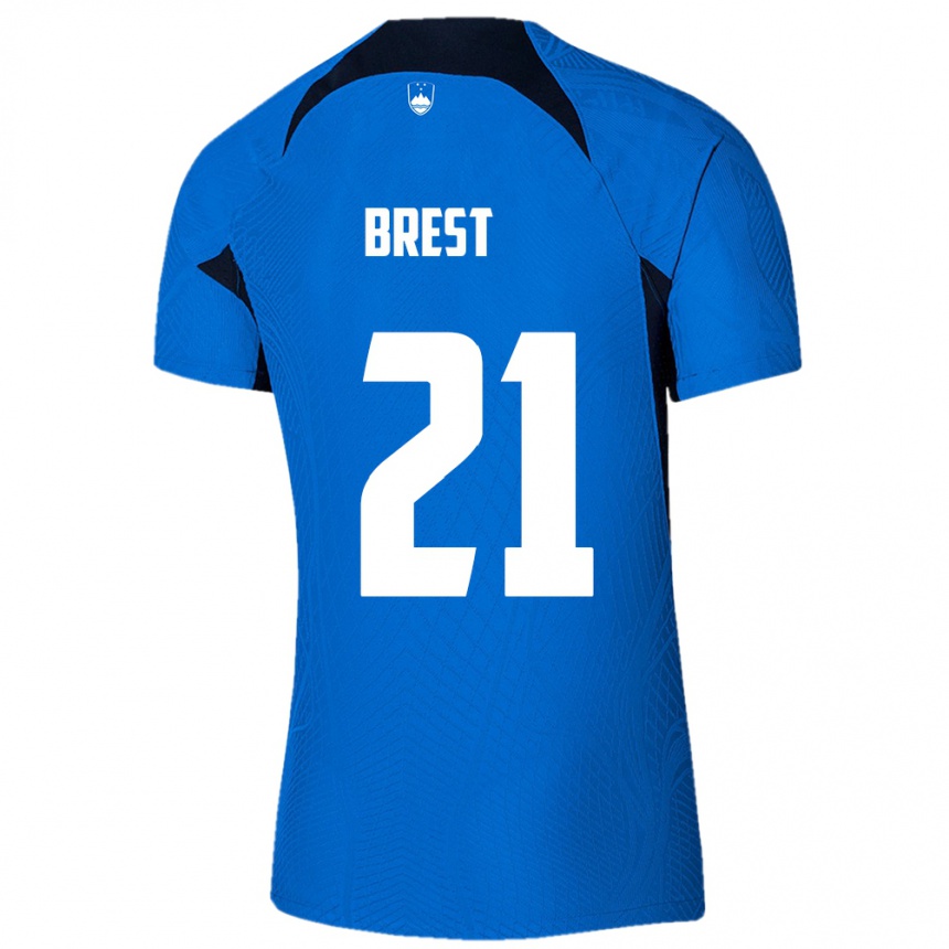 Niño Fútbol Camiseta Eslovenia Marko Brest #21 Azul 2ª Equipación 24-26 Perú