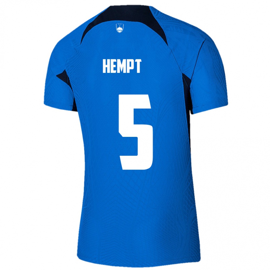 Niño Fútbol Camiseta Eslovenia Lukas Hempt #5 Azul 2ª Equipación 24-26 Perú