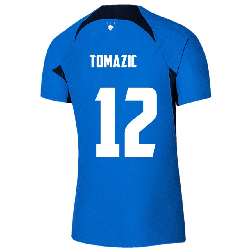 Niño Fútbol Camiseta Eslovenia Lukas Tomazic #12 Azul 2ª Equipación 24-26 Perú