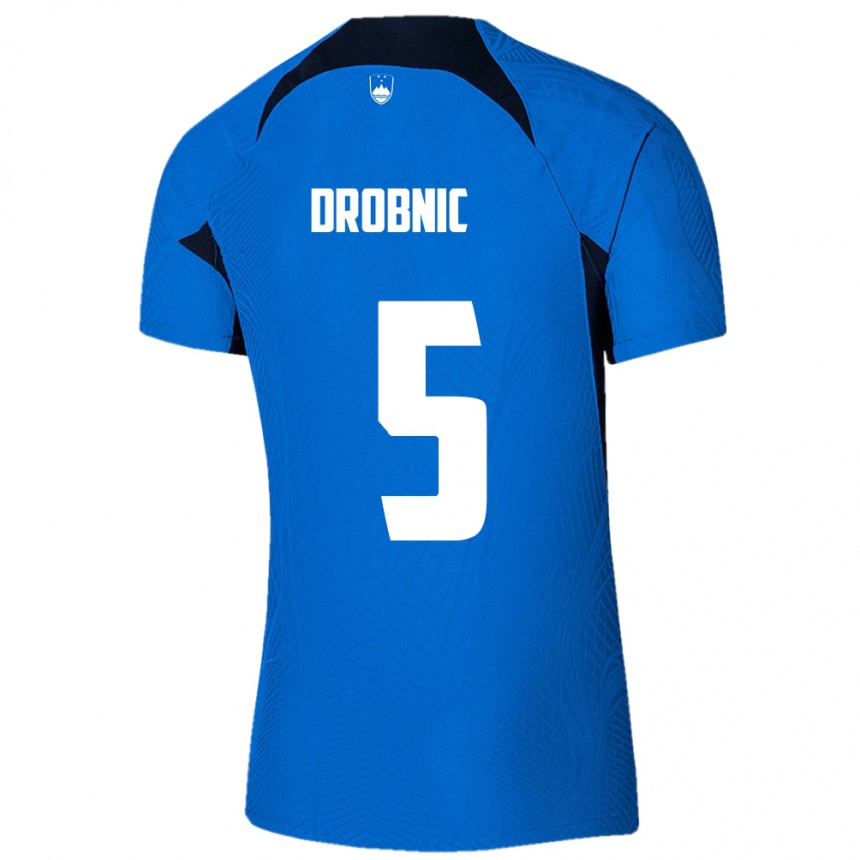 Niño Fútbol Camiseta Eslovenia Dominik Drobnic #5 Azul 2ª Equipación 24-26 Perú