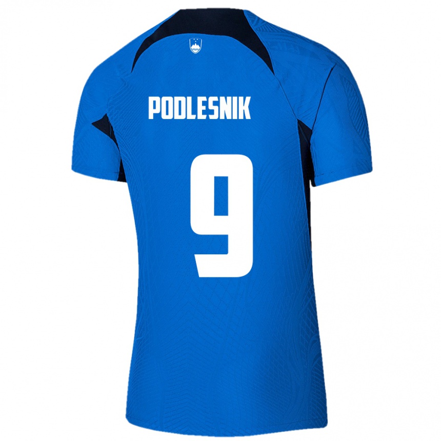 Niño Fútbol Camiseta Eslovenia Nik Podlesnik #9 Azul 2ª Equipación 24-26 Perú